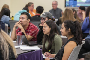 Students have consultations with community experts about how research informs policy at the local level in a multidisciplinary courses, Capstone in Psychology (PSYC 401), Intro to Research Methods (POLS 331), Soc Welfare Policy/Progs/Svcs (SWRK 485), on Thursday, October 18, 2018 in Chico, Calif. (Jason Halley/University Photographer/CSU Chico)